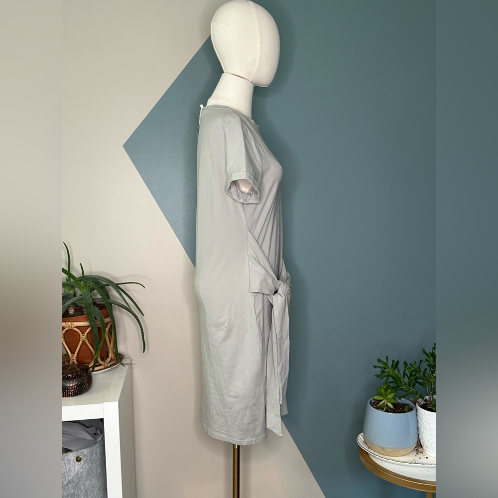 MEROKEETY Tie Waist T-Shirt Dress Light Sage Green M | Short Sleeve Casual Dress - Picture 4 of 11